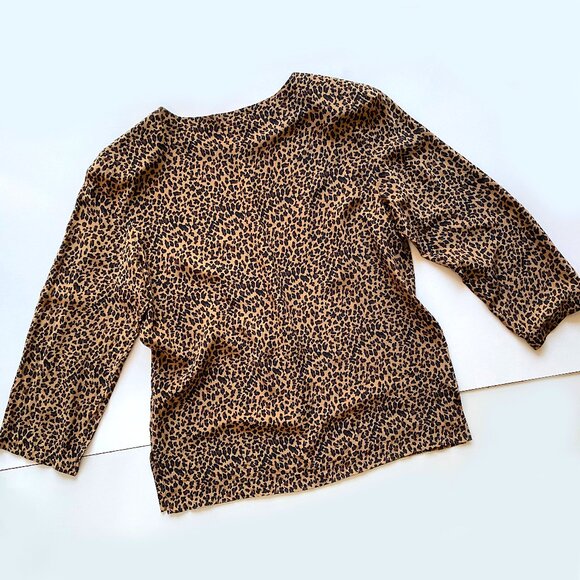 FV² 100% Silk Leopard Print Blouse Women’s M Brown Black 3/4 Sleeve Top Y2K 90s - Picture 6 of 7